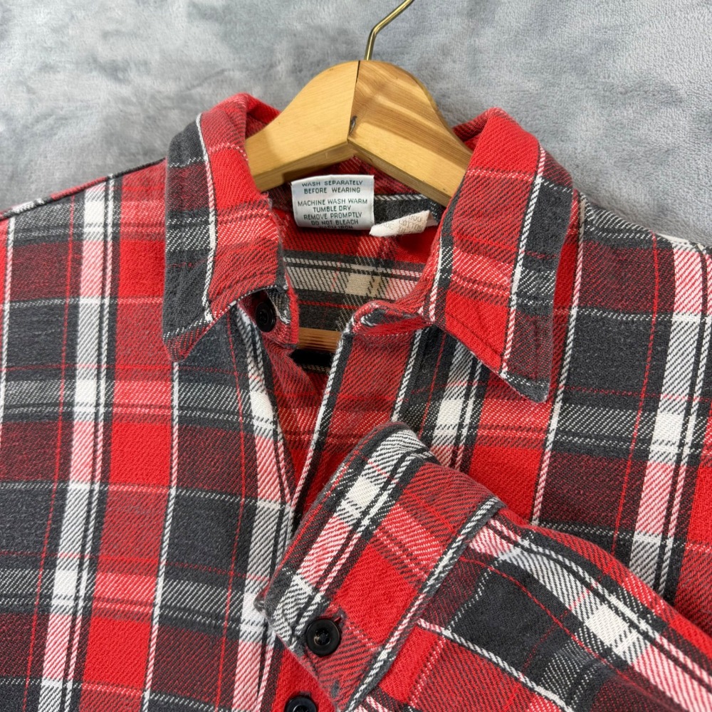 Vintage Prentiss Outdoors Men's Flannel Shirt Size L Large Red Black Plaid - Picture 3 of 7